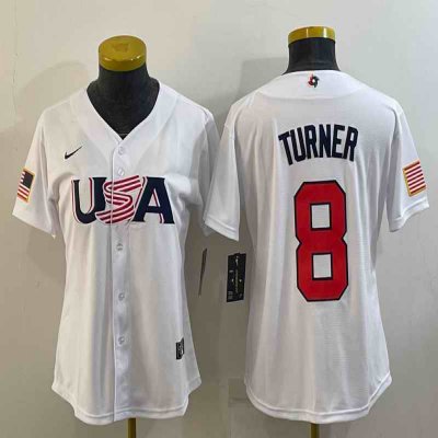 Youth USA Baseball #8 Trea Turner 2023 White World Baseball Classic Stitched Jersey