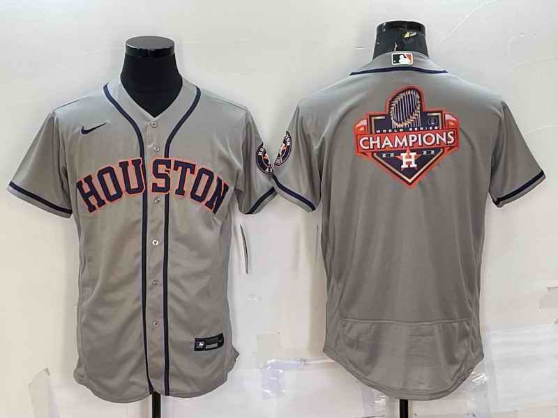 Men's Houston Astros Gray 2022 World Series Champions Team Big Logo Flex Base Stitched Jersey