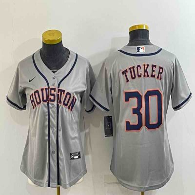 Youth Houston Astros #30 Kyle Tucker Gray Cool Base Stitched Jersey