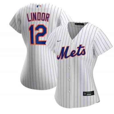 Women's New York Mets #12 Francisco Lindor White Cool Base Stitched MLB Jersey(Run Small)