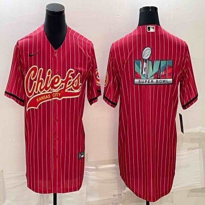 Men's Kansas City Chiefs Red With Super Bowl LVII Big Logo Cool Base Stitched Baseball Jersey