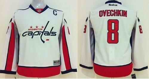 Capitals #8 Alex Ovechkin White Stitched Youth NHL Jersey