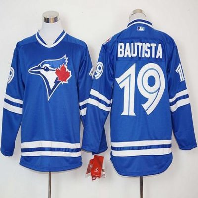 Blue Jays #19 Jose Bautista Blue Long Sleeve Stitched MLB Jersey