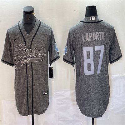 Men's Detroit Lions #87 Sam LaPorta Grey Cool Base Stitched Baseball Jersey