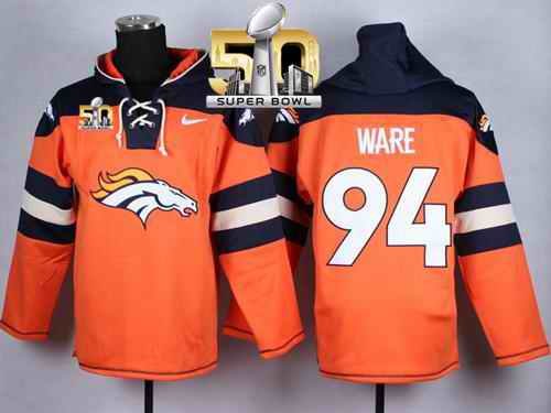 Nike Broncos #94 DeMarcus Ware Orange Super Bowl 50 Player Pullover NFL Hoodie