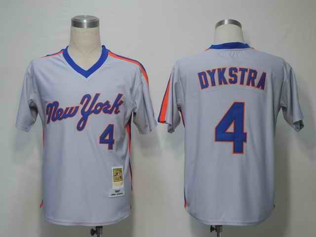 Mitchell and Ness Mets #4 Lenny Dykstra Grey Stitched Throwback MLB Jersey