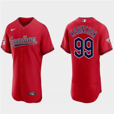 Men's Cleveland Guardians #99 James Karinchak Red Flex Base Stitched Jersey