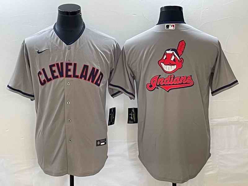 Men's Cleveland Guardians Grey Team Big Logo Cool Base Stitched Jersey