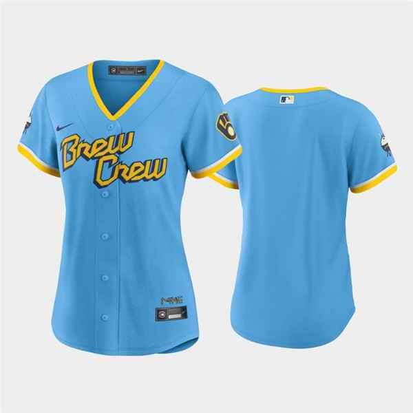 Women's Milwaukee Brewers Blank 2022 Powder Blue City Connect Cool Base Stitched Jersey(Run Small)