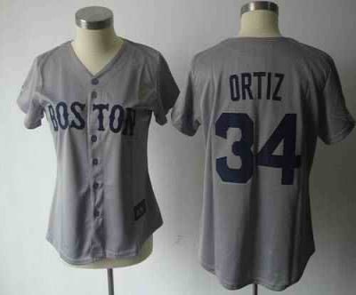 Red Sox #34 David Ortiz Grey Women's Fashion Stitched MLB Jersey