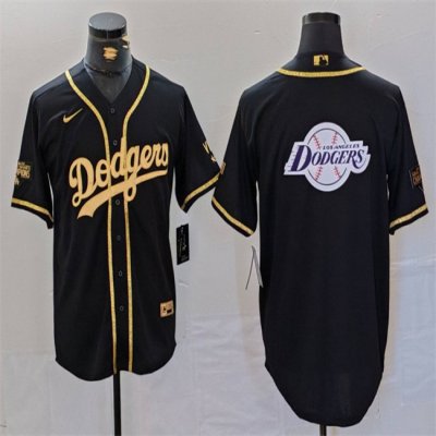 Men's Los Angeles Dodgers Team Big Logo Black Gold World Series Champions Cool Base Stitched Baseball Jersey