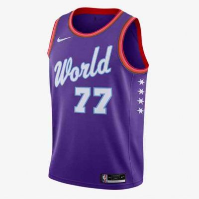 Men's Dallas Mavericks #77 Luka Doncic 2020 Purple Rising Star World Team StitchedJersey