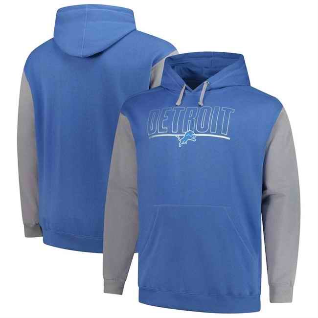 Men's Detroit Lions Blue/Grey Big & Tall Outline Pullover Hoodie