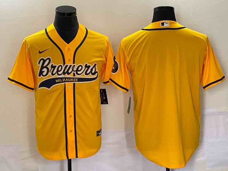 Men's Milwaukee Brewers Blank Yellow Cool Base Stitched Jersey