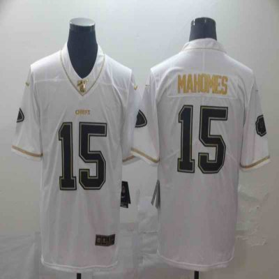 Men's Kansas City Chiefs #15 Patrick Mahomes White 2019 100th Season Golden Edition Limited Stitched NFL Jersey