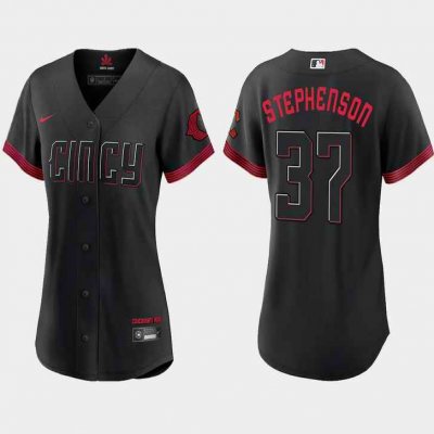 Women's Cincinnati Reds #37 Tyler Stephenson Black 2023 City Connect Stitched Baseball Jersey(Run Small)