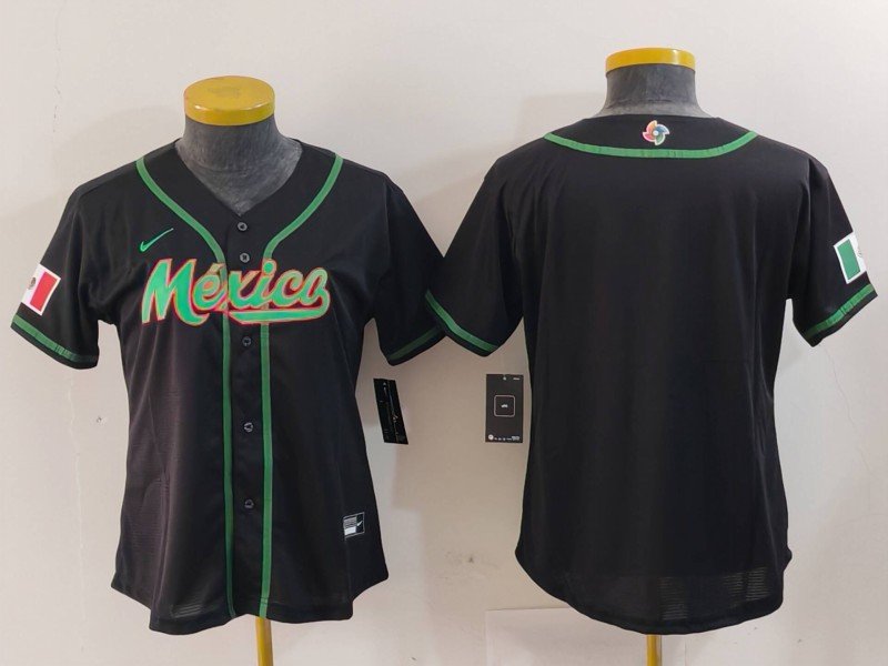 Women's Mexico Baseball Blank 2023 Black World Baseball Classic Stitched Jersey(Run Small)