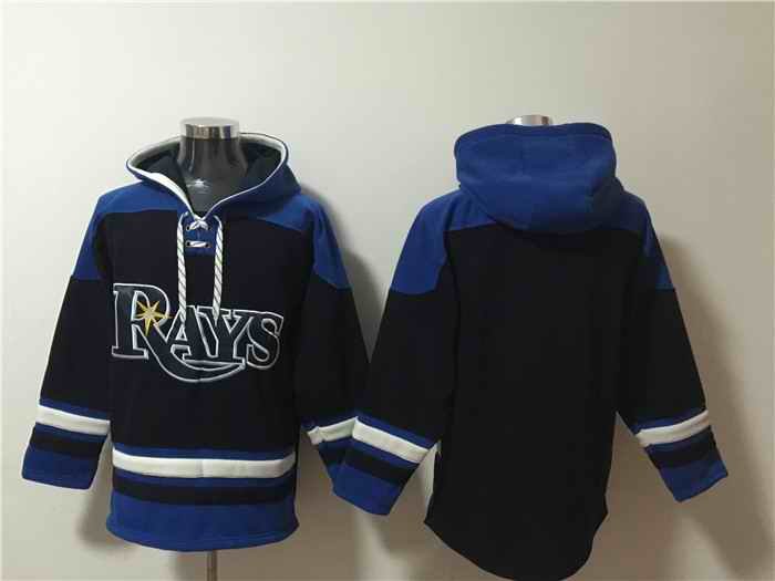 Men's Tampa Bay Rays Blank Black/Blue Lace-Up Pullover Hoodie