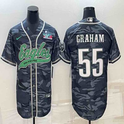 Men's Philadelphia Eagles #55 Brandon Graham Grey Camo With Super Bowl LVII Patch Cool Base Stitched Baseball Jersey