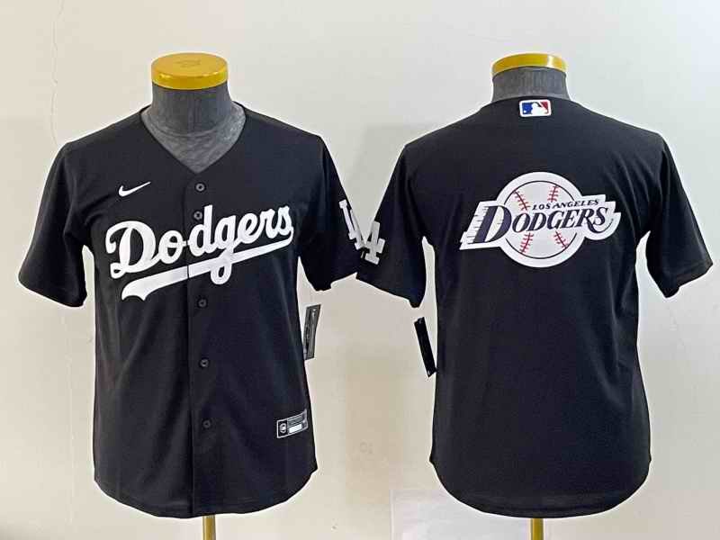 Youth Los Angeles Dodgers Black Team Big Logo Stitched Baseball Jersey