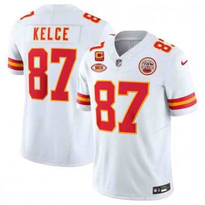 Men's Kansas City Chiefs #87 Travis Kelce White 2024 F.U.S.E. With NKH Patch And 4-star C Patch Vapor Untouchable Limited Stitched Jersey