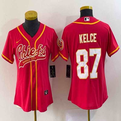 Youth Kansas City Chiefs #87 Travis Kelce Red With Patch Cool Base Stitched Baseball Jersey