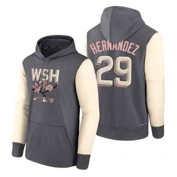 Men's Washington Nationals #29 Yadiel Hernandez 2022 Grey City Connect Cherry Blossom Print Hoodie