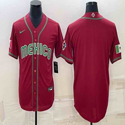 Men's Mexico Baseball Blank 2023 Red World Baseball With Patch Classic Stitched Jersey