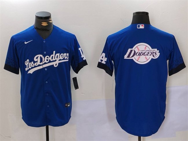 Men's Los Angeles Dodgers Blue Team Big Logo City Connect Cool Base Stitched Baseball Jersey