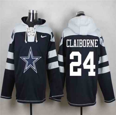 Nike Cowboys #24 Morris Claiborne Navy Blue Player Pullover NFL Hoodie