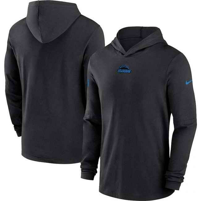 Men's Los Angeles Chargers Black Sideline Performance Long Sleeve Hoodie T-Shirt