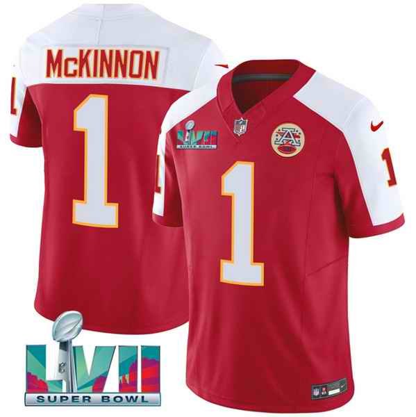 Men's Kansas City Chiefs #1 Jerick McKinnon Red 2023 F.U.S.E. With Super Bowl LVII Patch Vapor Untouchable Limited Stitched Jersey