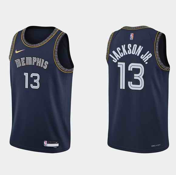 Men's Memphis Grizzlies #13 Jaren Jackson 2021/22 City Edition Navy 75th Anniversary Stitched Jersey