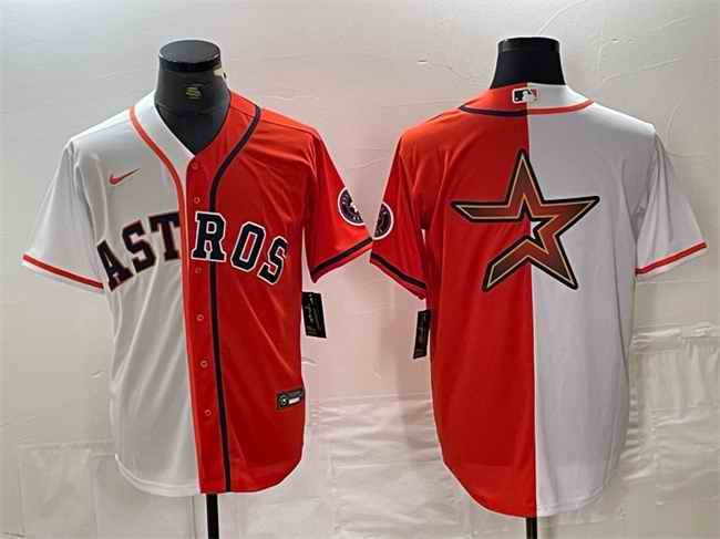 Men's Houston Astros White/Orange Split Team Big Logo With Patch Cool Base Stitched Baseball Jersey