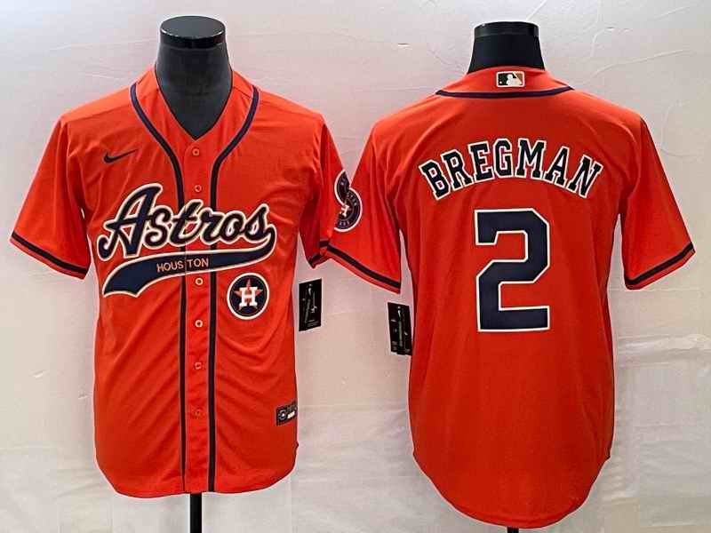 Men's Houston Astros #2 Alex Bregman Orange With Patch Cool Base Stitched Baseball Jersey