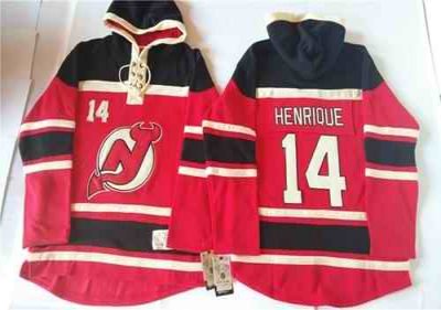 Devils #14 Adam Henrique Red Sawyer Hooded Sweatshirt Stitched NHL Jersey