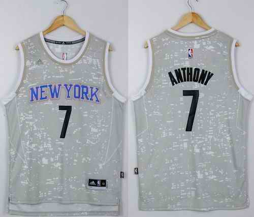 Knicks #7 Carmelo Anthony Grey City Light Stitched NBA Jersey