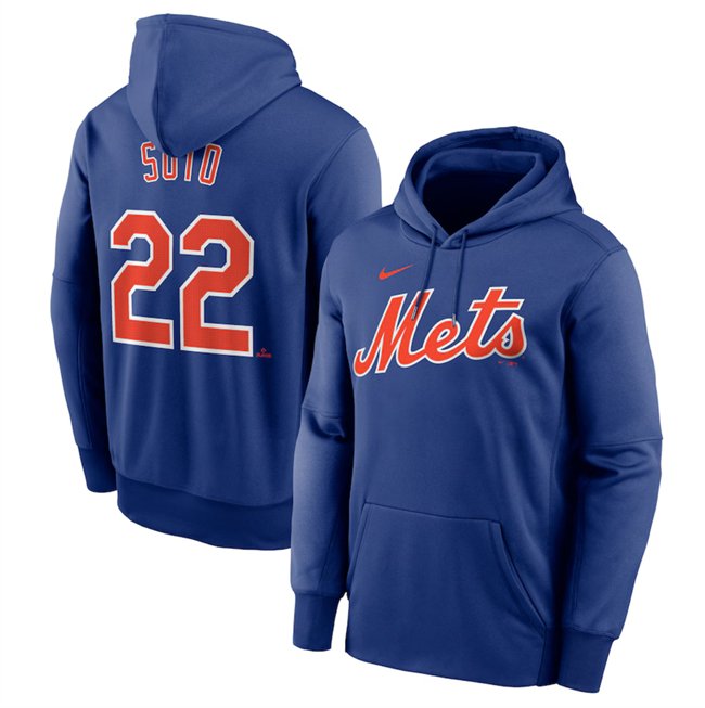 Men's New York Mets #22 Juan Soto Royal Name & Number Pullover Hoodie