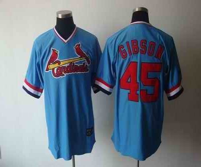 Cardinals #45 Bob Gibson Blue Cooperstown Throwback Stitched MLB Jersey