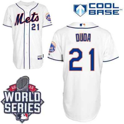 Mets #21 Lucas Duda White Cool Base W/2015 World Series Patch Stitched MLB Jersey