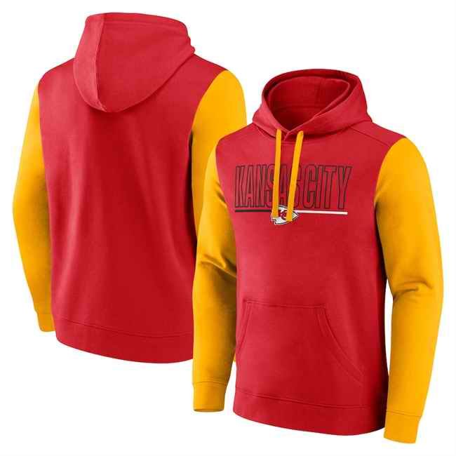 Men's Kansas City Chiefs Red/Gold Outline Pullover Hoodie