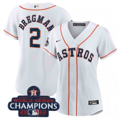 Women's Houston Astros #2 Alex Bregman White 2022 World Series Champions Cool Base Stitched Baseball Jersey(Run Small)