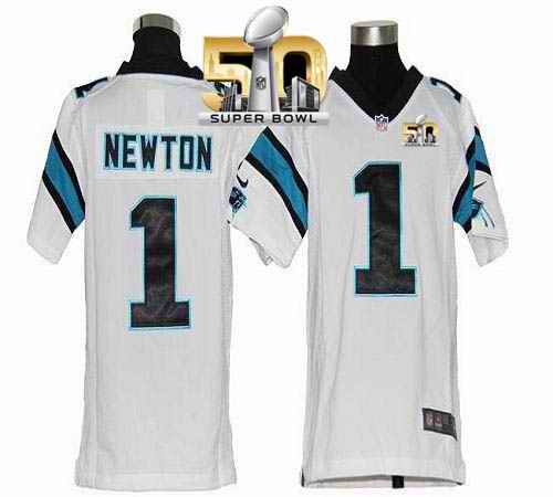 Nike Panthers #1 Cam Newton White Super Bowl 50 Youth Stitched NFL Elite Jersey