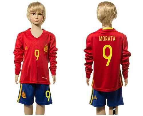 Spain #9 Morata Red Home Long Sleeves Kid Soccer Country Jersey