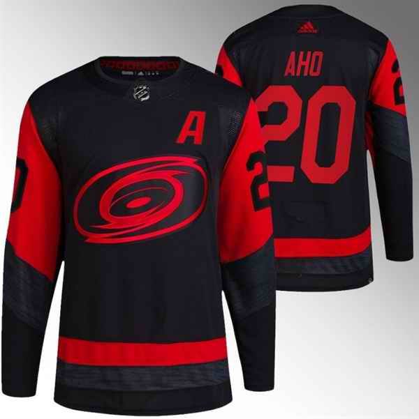 Men's Carolina Hurricanes #20 Sebastian Aho Black Red Stadium Series Breakaway Stitched Jersey