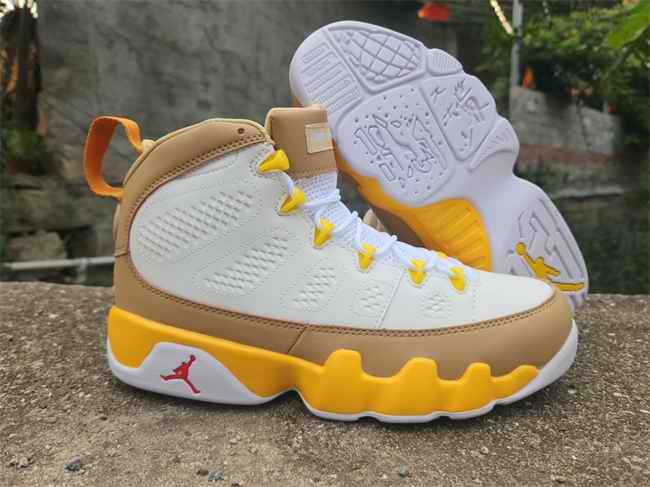 Men's Running weapon Air Jordan 9 White/Brown/Yellow Shoes 024