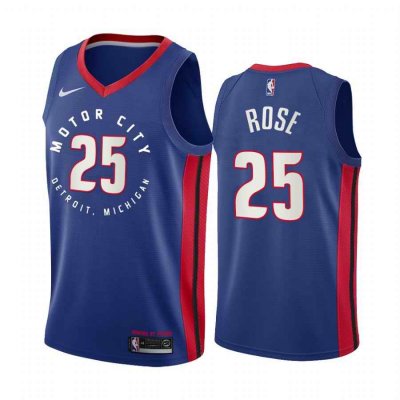 Men's Detroit Pistons #25 Derrick Rose 2020 Blue City Edition Stitched Jersey