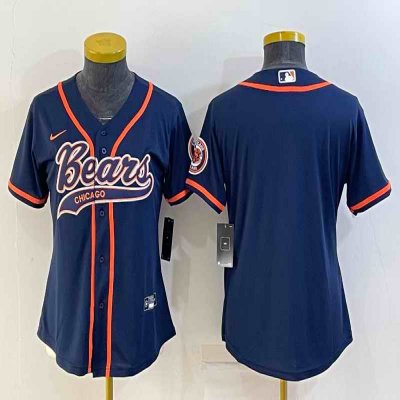 Youth Chicago Bears Blank Navy With Patch Cool Base Stitched Baseball Jersey