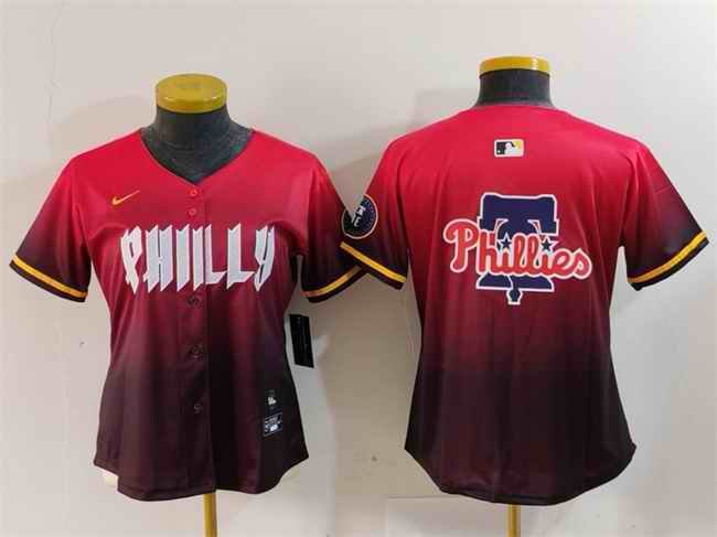 Women's Philadelphia Phillies Team Big Logo Red 2024 City Connect Limited Stitched Baseball Jersey