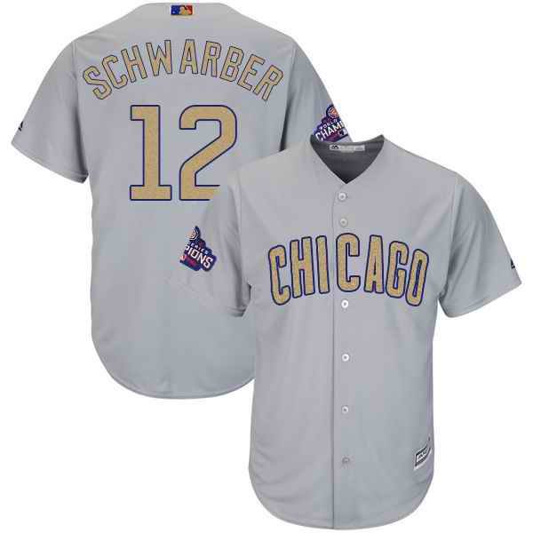 Men's Chicago Cubs #12 Kyle Schwarber World Series Champions Gold Program Cool Base Stitched MLB Jersey